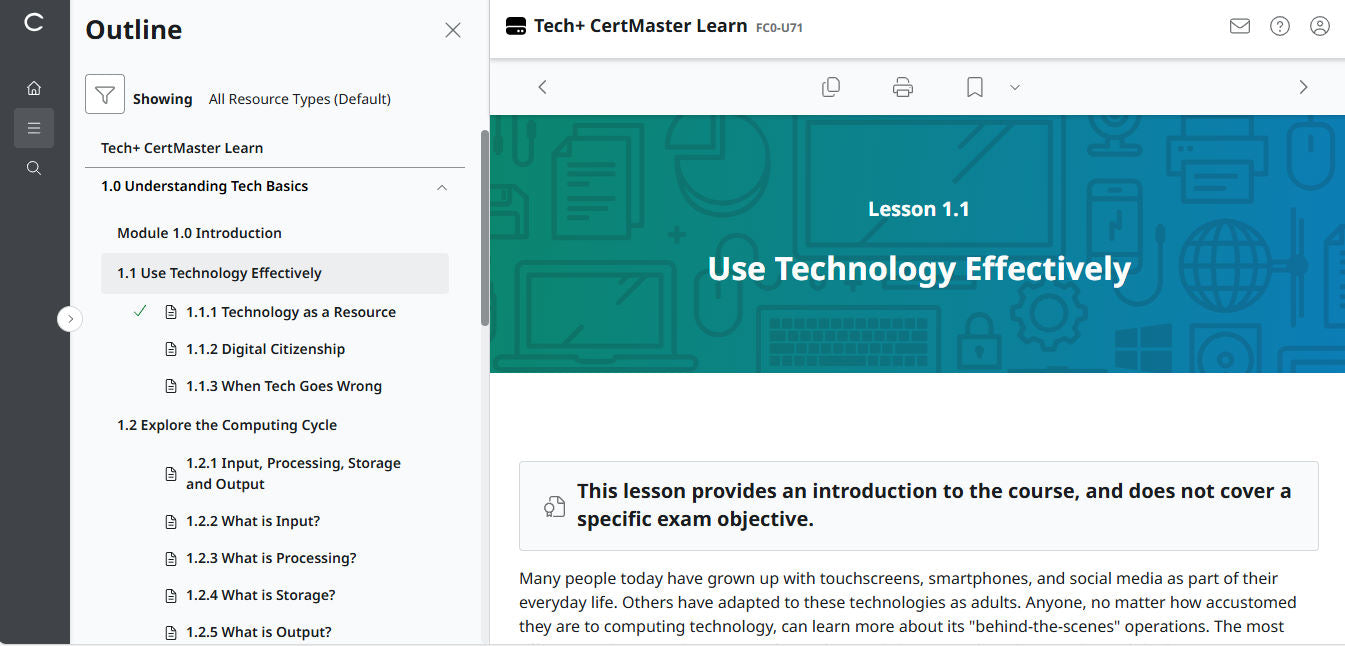 CompTIA Tech+ CertMaster Learn FC0-U71